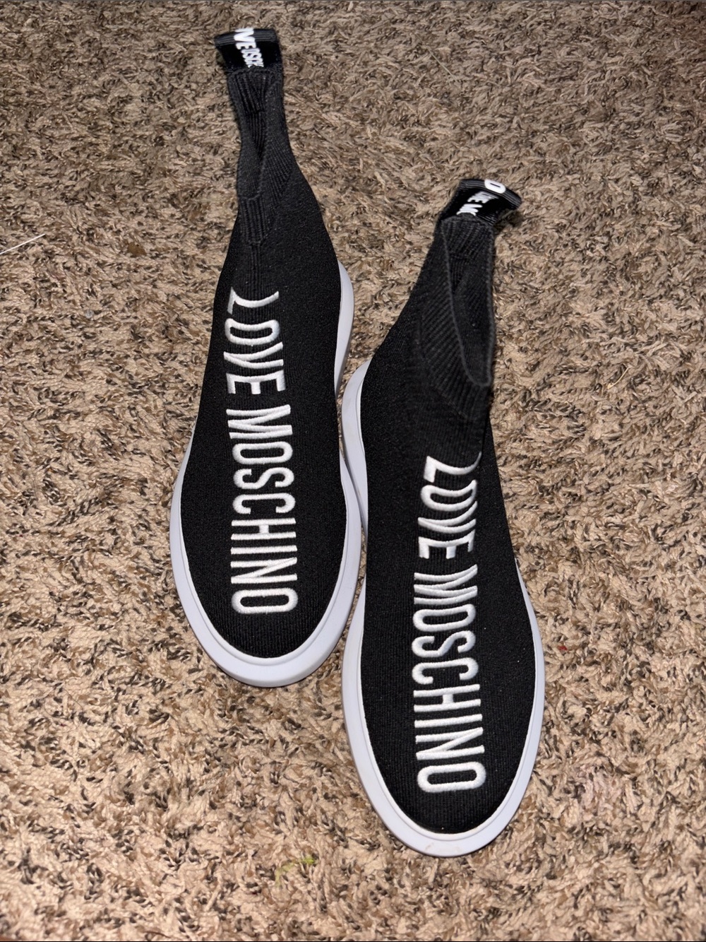 Love Moschino Kids Black Knit Slip-On Sneakers with White Logo